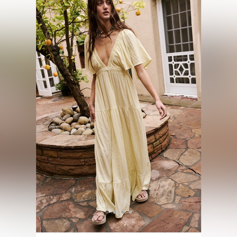 Free People Cream Maxi Dress with V-Neck